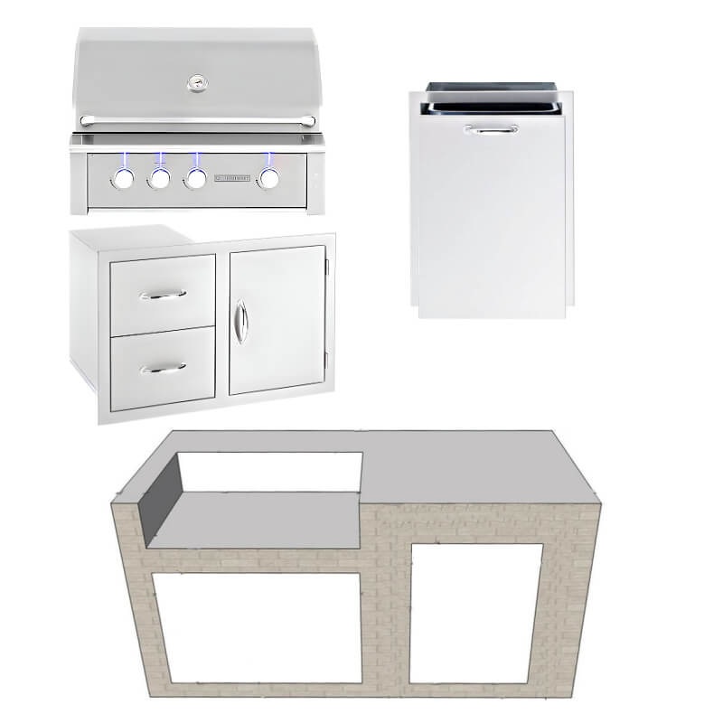 EZ Finish Systems 6 Ft Ready-To-Finish Grill Island w/ Summerset Alturi 36-Inch Grill, Combo, & Trash Drawer