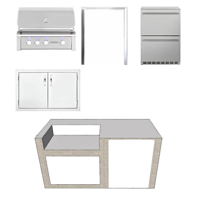 EZ Finish Systems 6 Ft Ready-To-Finish Grill Island w/ Summerset Alturi 36-Inch Grill, Double Door, & 2-Drawer Refrigerator