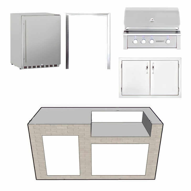 EZ Finish Systems 6 Ft Ready-To-Finish Grill Island w/ Summerset Alturi 36-Inch Grill, Double Door, & Refrigerator