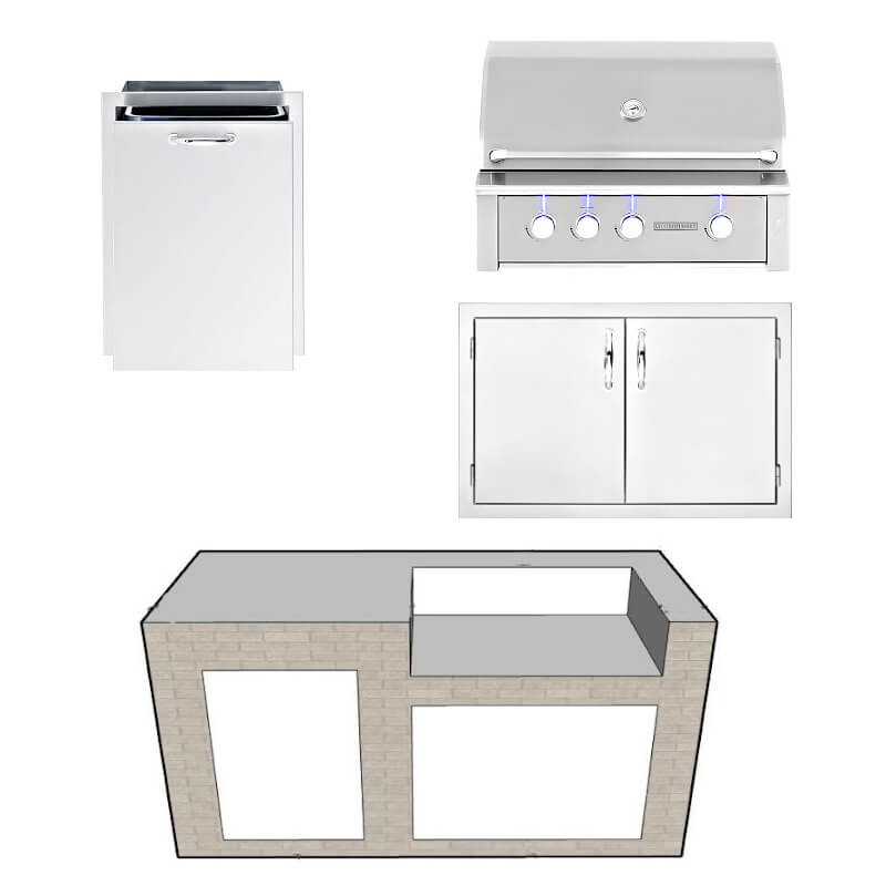 EZ Finish Systems 6 Ft Ready-To-Finish Grill Island w/ Summerset Alturi 36-Inch Grill, Double Door, & Trash Drawer