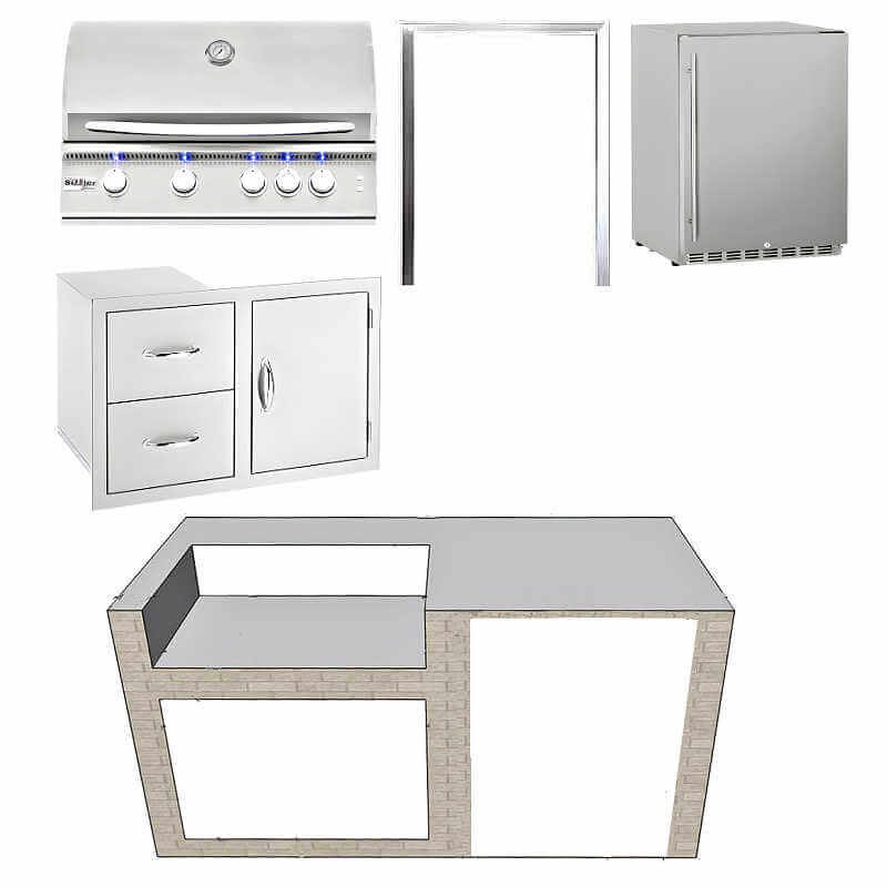 EZ Finish Systems 6 Ft Ready-To-Finish Grill Island w/ Summerset Sizzler Pro 32-Inch Grill, Combo, & Refrigerator