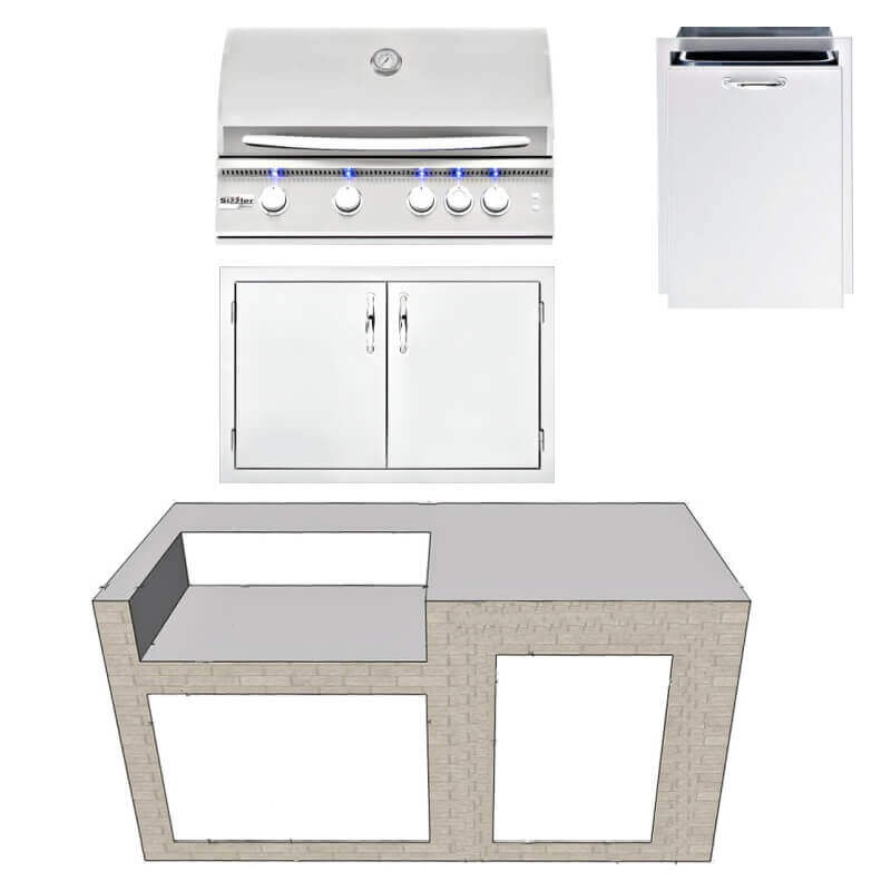 EZ Finish Systems 6 Ft Ready-To-Finish Grill Island w/ Summerset Sizzler Pro 32-Inch Grill, Double Door, And Trash Drawer