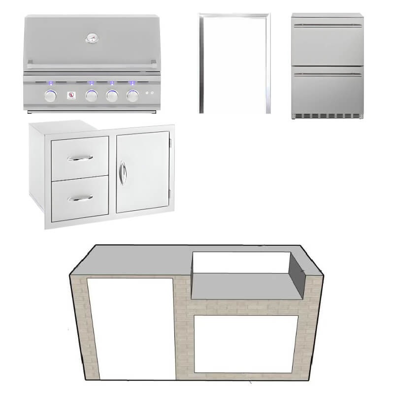 EZ Finish Systems 6 Ft Ready-To-Finish Grill Island w/ Summerset TRL 32-Inch Grill, Combo, & 2-Drawer Refrigerator