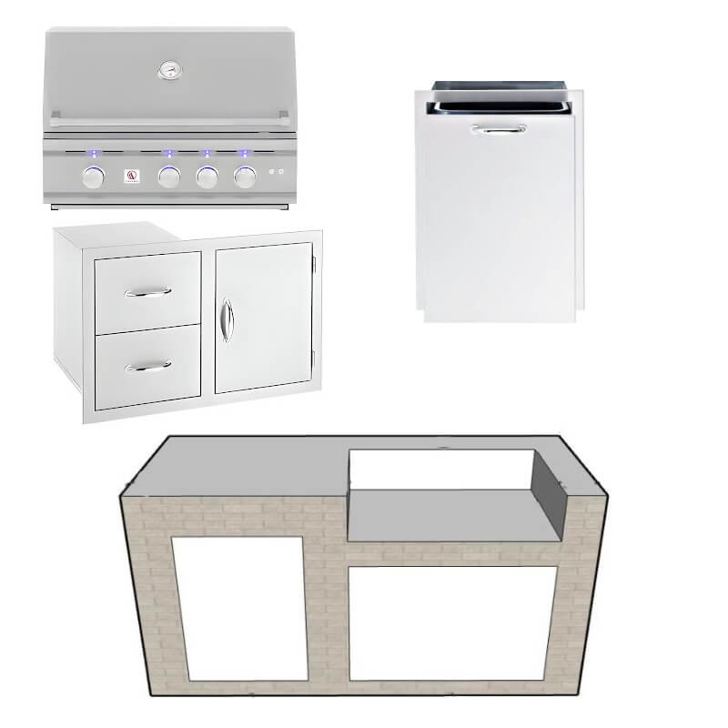EZ Finish Systems 6 Ft Ready-To-Finish Grill Island w/ Summerset TRL 32-Inch Grill, Combo, And Trash Drawer