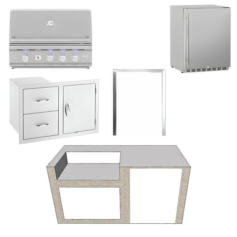 EZ Finish Systems 6 Ft Ready-To-Finish Grill Island w/ Summerset TRL 32-Inch Grill, Combo, & Refrigerator