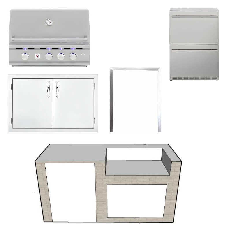 EZ Finish Systems 6 Ft Ready-To-Finish Grill Island w/ Summerset TRL 32-Inch Grill, Double Door, & 2-Drawer Refrigerator