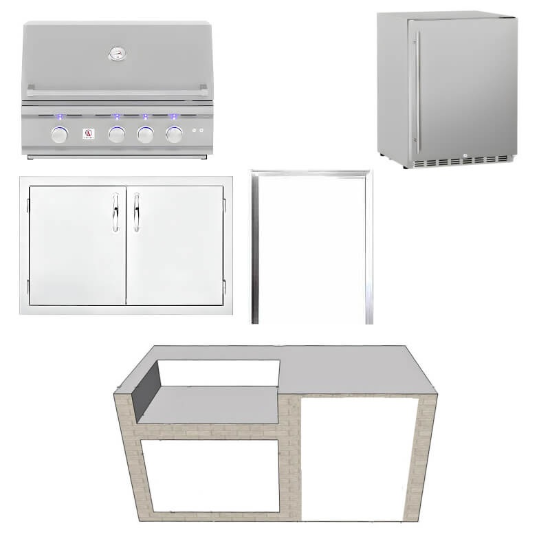 EZ Finish Systems 6 Ft Ready-To-Finish Grill Island w/ Summerset TRL 32-Inch Grill, Double Door, & Refrigerator