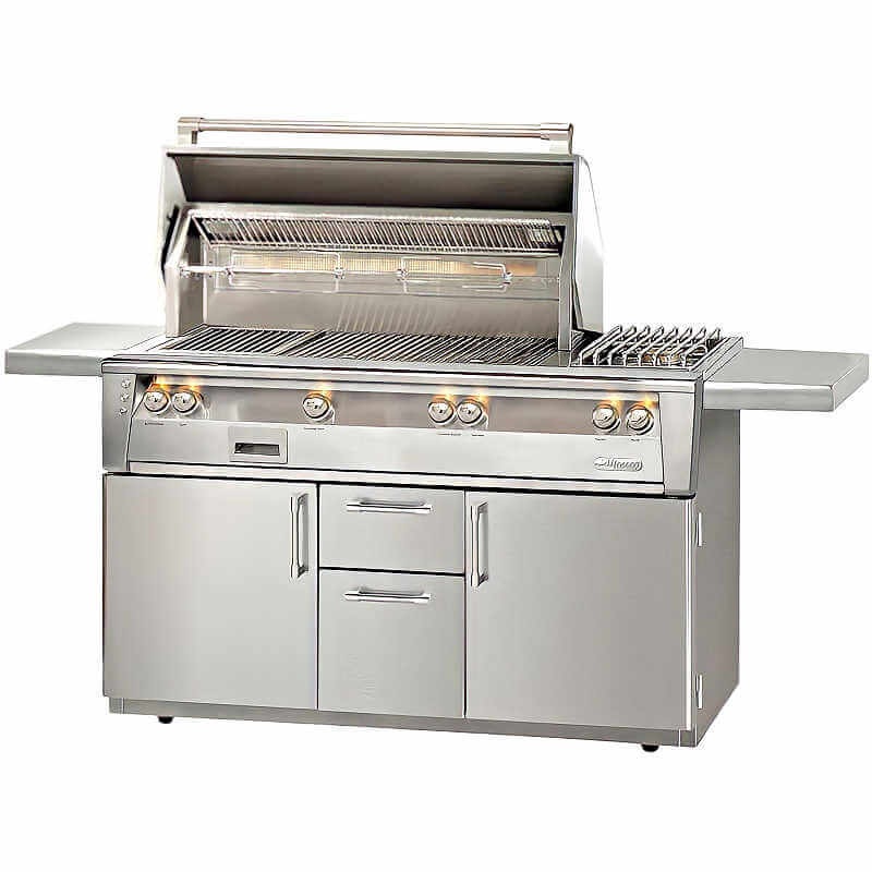 Alfresco ALXE 56-Inch Freestanding Gas Deluxe Grill With Sear Zone, Rotisserie, And Side Burner