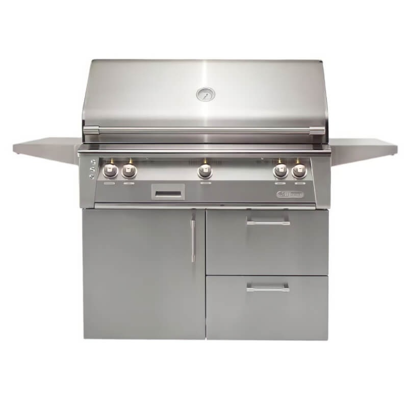 Alfresco ALXE 42-Inch Gas Grill on Deluxe Cart With Marine Armour, Sear Burner, And Rotisserie