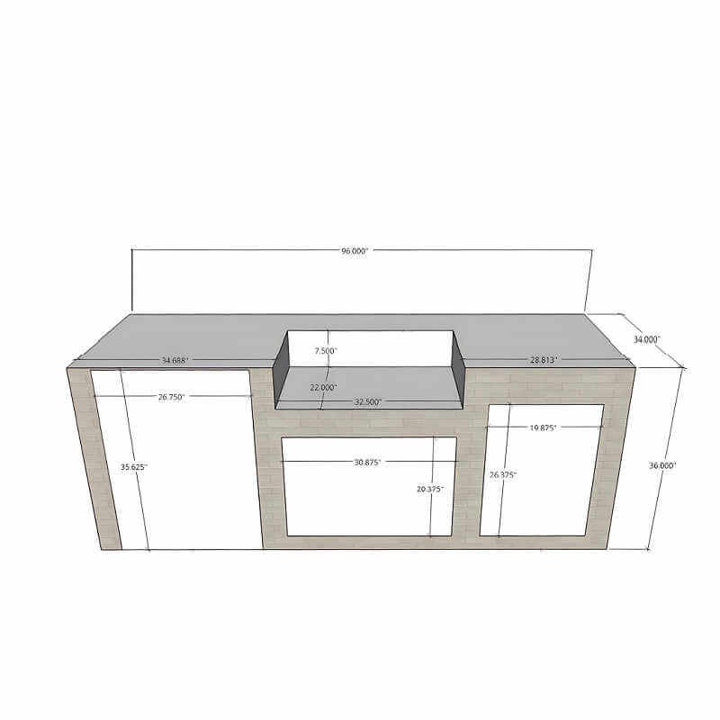 EZ Finish Outdoor Systems 8 Ft Ready To Finish Outdoor Kitchen w/ Grill, Refrigerator, Double Drawer, & Trash Drawer