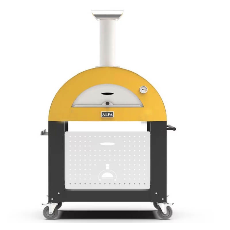 Alfa Moderno 3 Pizze Wood-Fired Pizza Oven w/ Cart - Fire Yellow