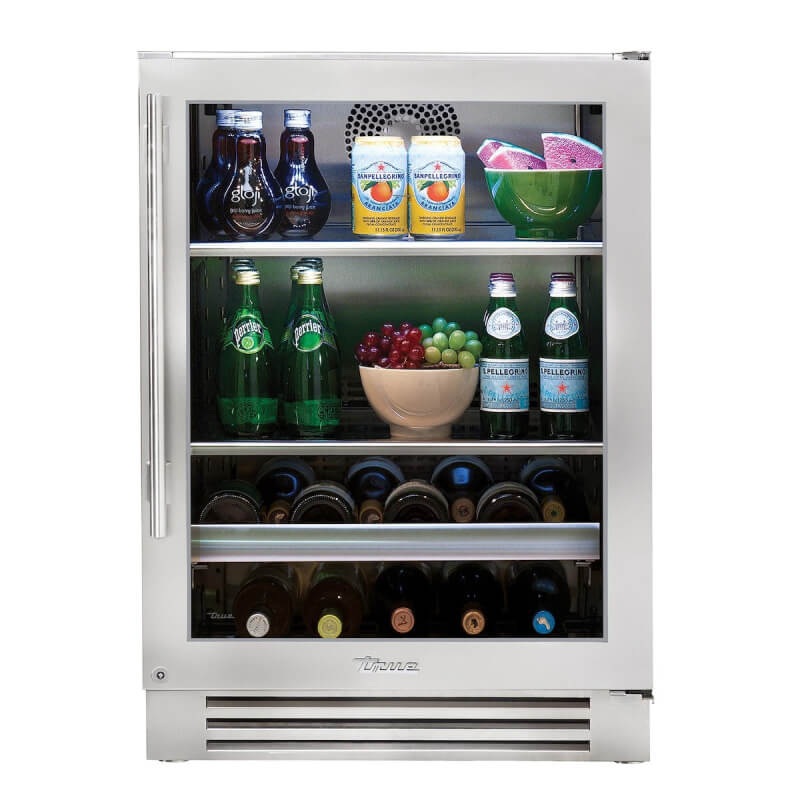 True 24 Inch 13 Bottle 147 Can Glass Door Outdoor Beverage Center - Stainless Steel