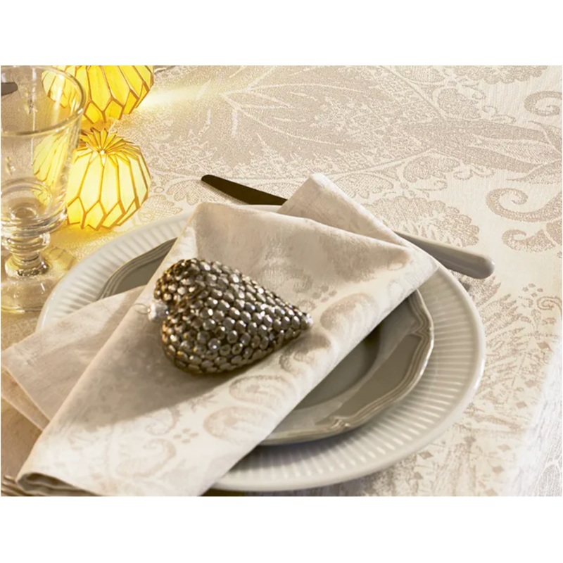 Garnier-Thiebaut Jacquard Tablecloth - Mille Isaphire Cream 71 X 118"