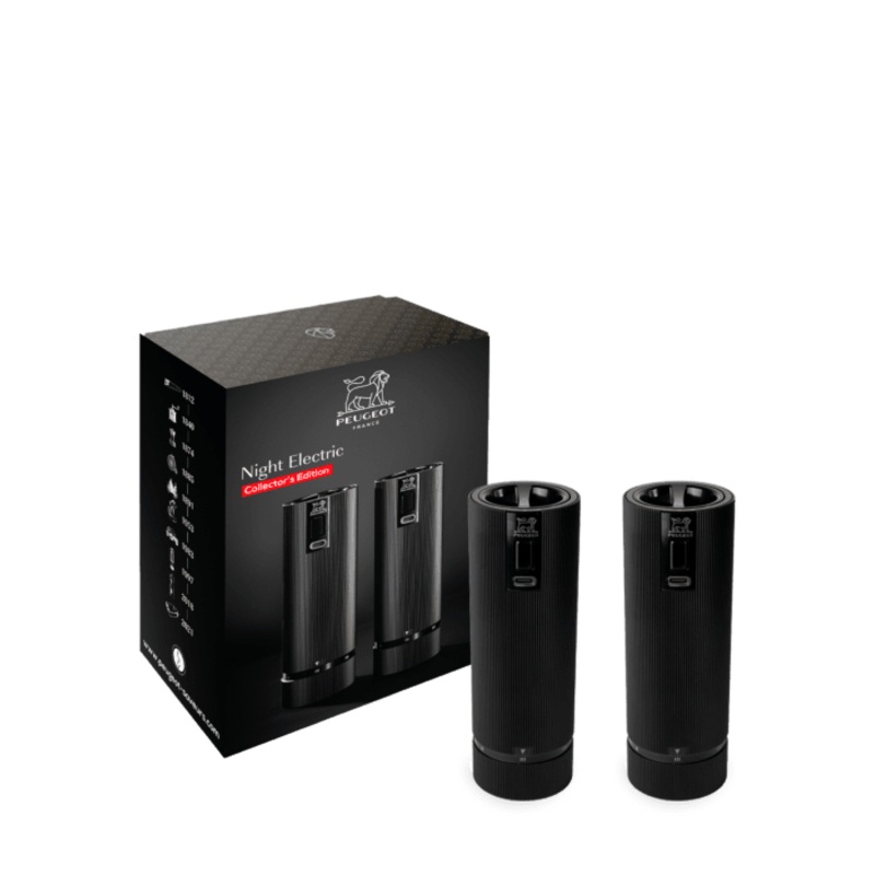 Peugeot Night Electric Gift BoxSet of Line Electric Matte Black Salt and Pepper Mills