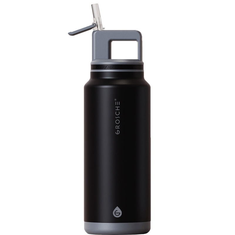 Grosche ALPINE Flip 'N Sip Insulated Water Bottle With Straw, 40oz - Graphite Black