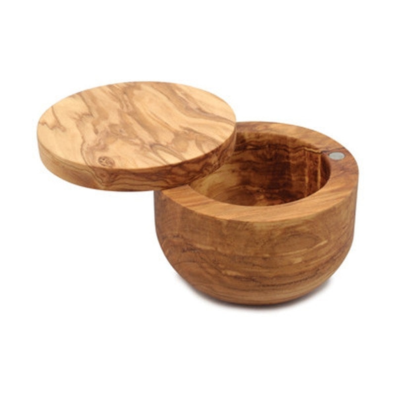 Siena Olive Wood Salt Keeper with Magnetic Lid