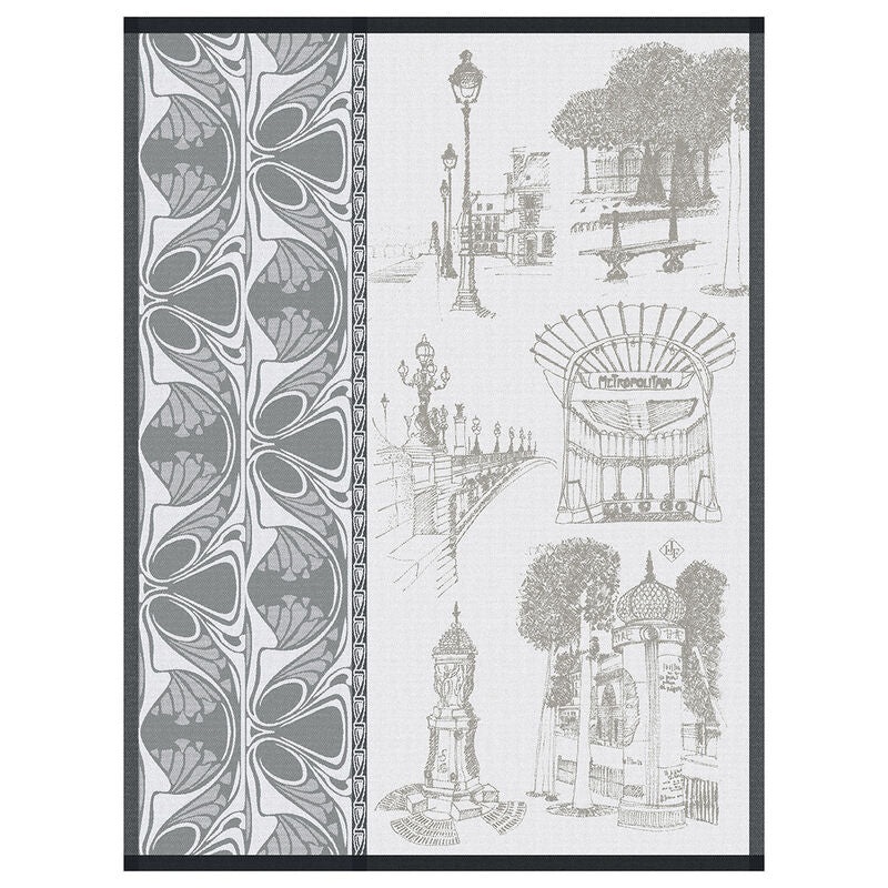 Jacquard Franais Cotton Tea Towel - Carnet de Paris Bitume