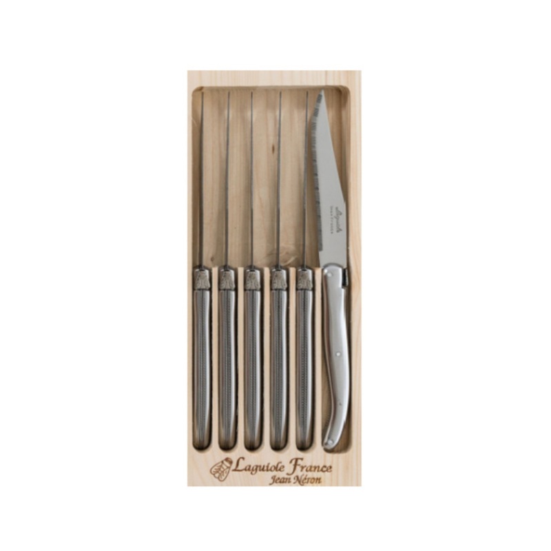 Laguiole Jean Nron Serrated Steak Knife - Set of 6, Stainless Steel