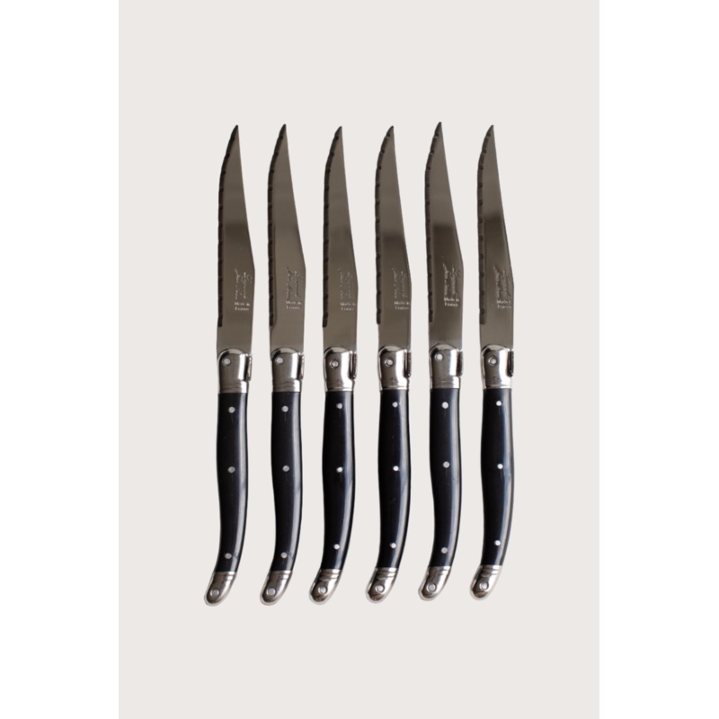 Laguiole Jean Nron Serrated Steak Knife - Set of 6, Black