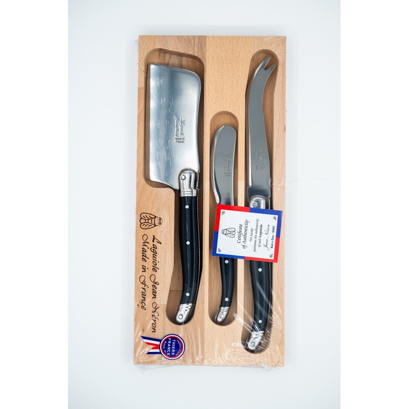 Laguiole Jean Nron Cheese Knife 3-Piece Set - Black
