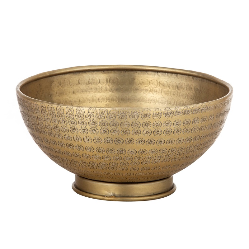 Ravi Footed Serving Bowl - Hammered Antique Gold Finish  Floor Model