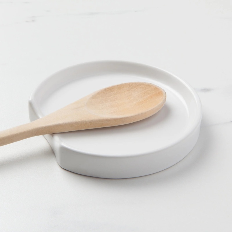 Now Designs Matte White Stoneware Spoon Rest