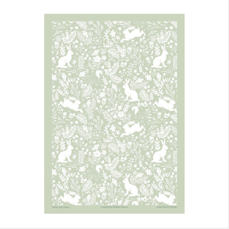 William Morris Cotton Tea Towel - Forest Life / Green