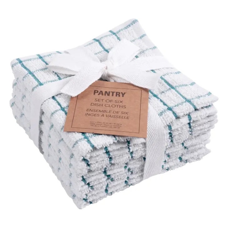 KAF Home Checkered Terry Dishcloths - Set of 6 / Teal