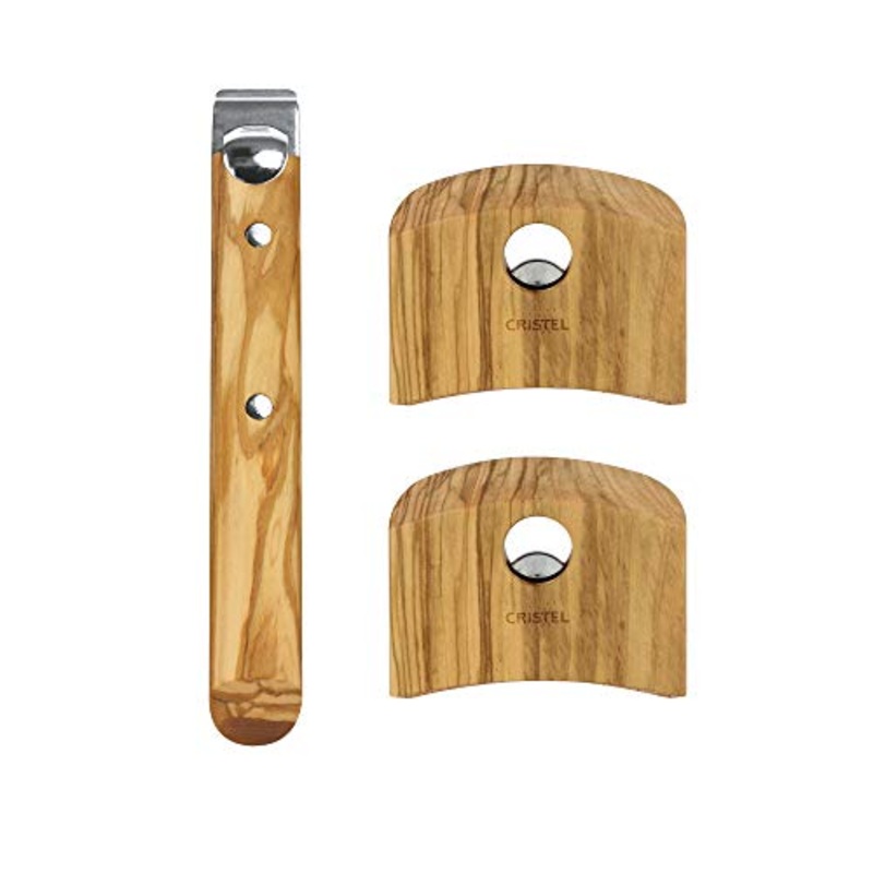 Cristel Casteline Handle Set - 1 Long and 2 Side Handles Olive Wood