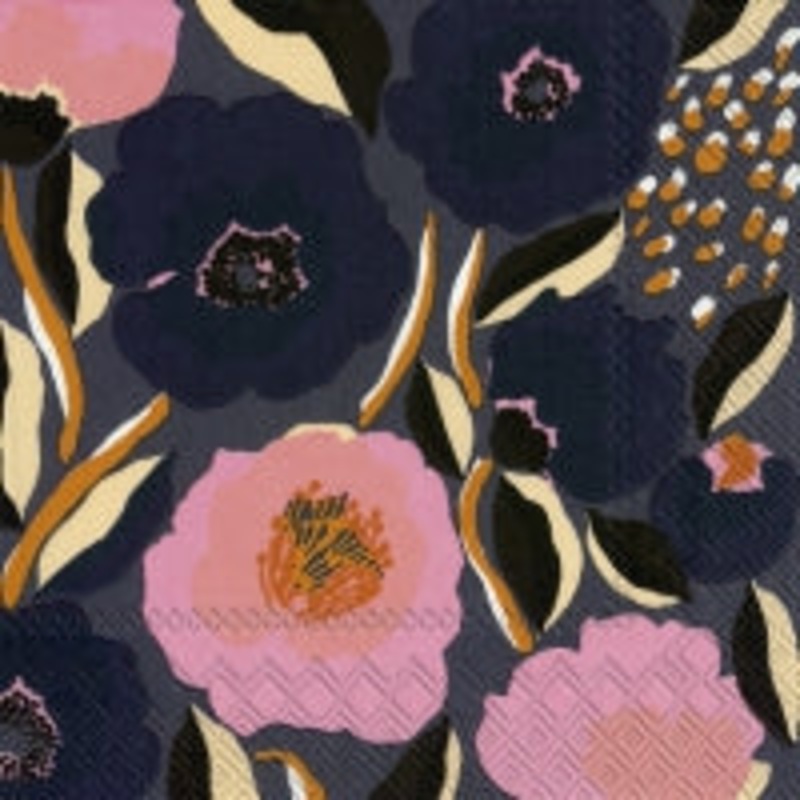 Marimekko Paper Cocktail Napkins - ROSARIUM blue rose
