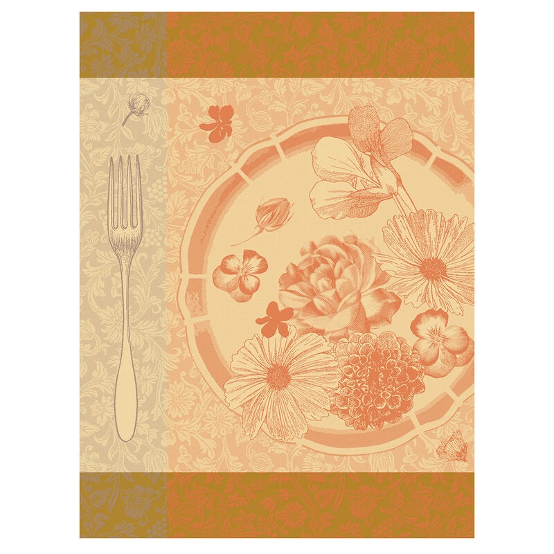 Jacquard Francais Tea Towel Fleurs  Croquer 100% Cotton - Orange / 24" x 31"