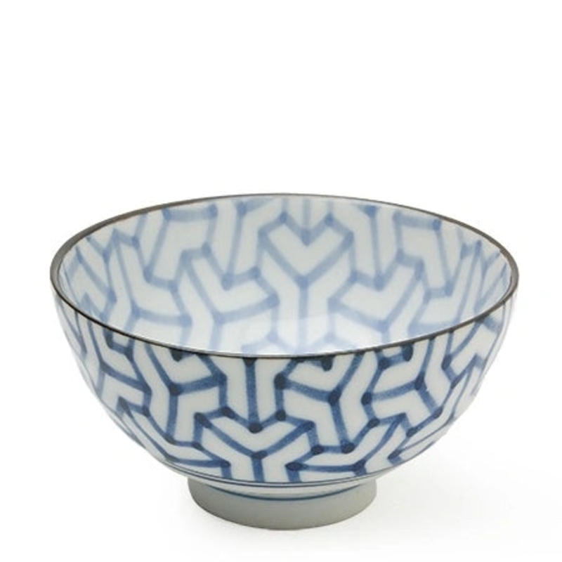 Miya Monyou Corner Rice Bowl - Blue / White / 4.25"