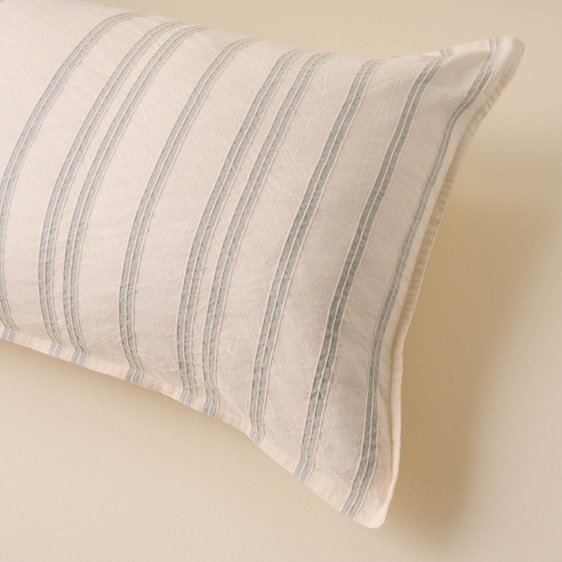 Embroidered Chambray Stripe Linen Cotton Pillow Sham
