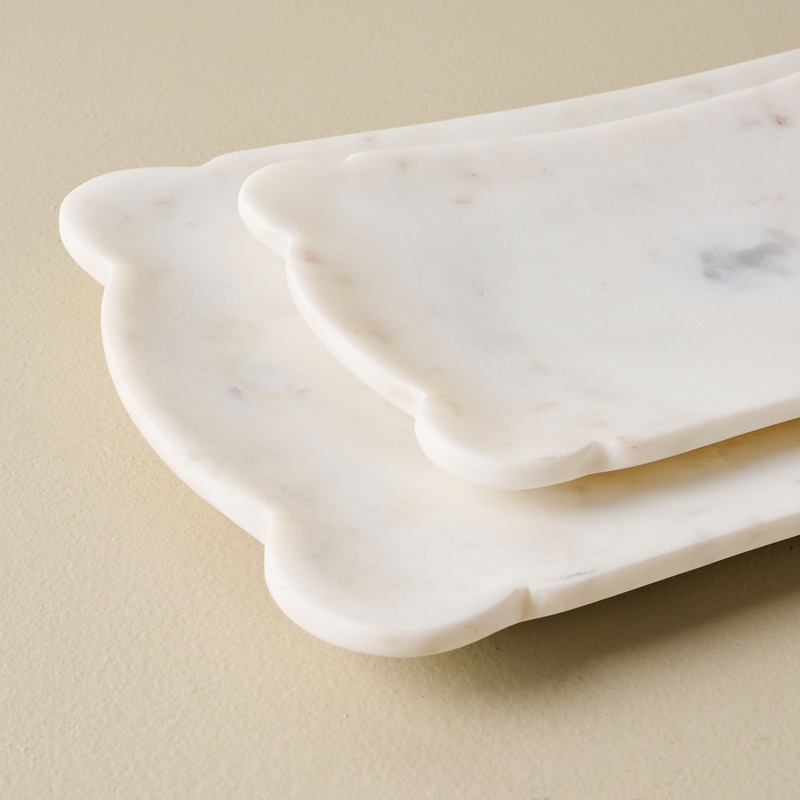 Scalloped Edge Marble Tray - Set of 2