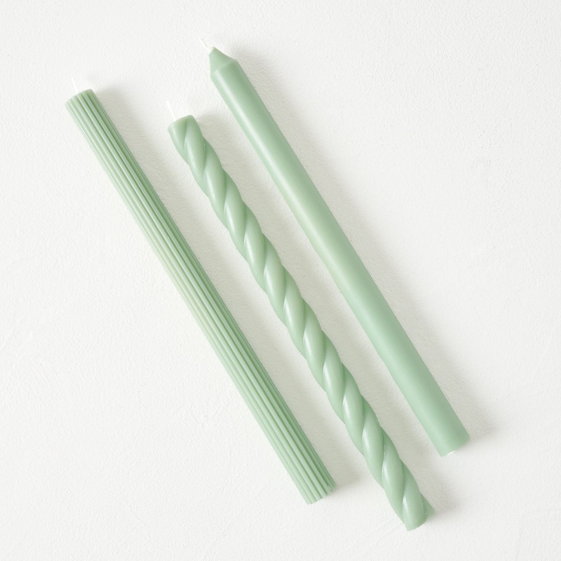 Assorted Sage Green Taper Candle Set