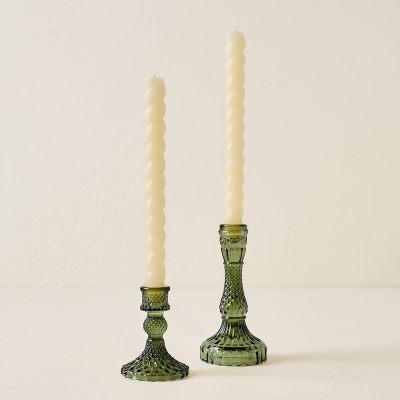 Antique Green Glass Taper Holder