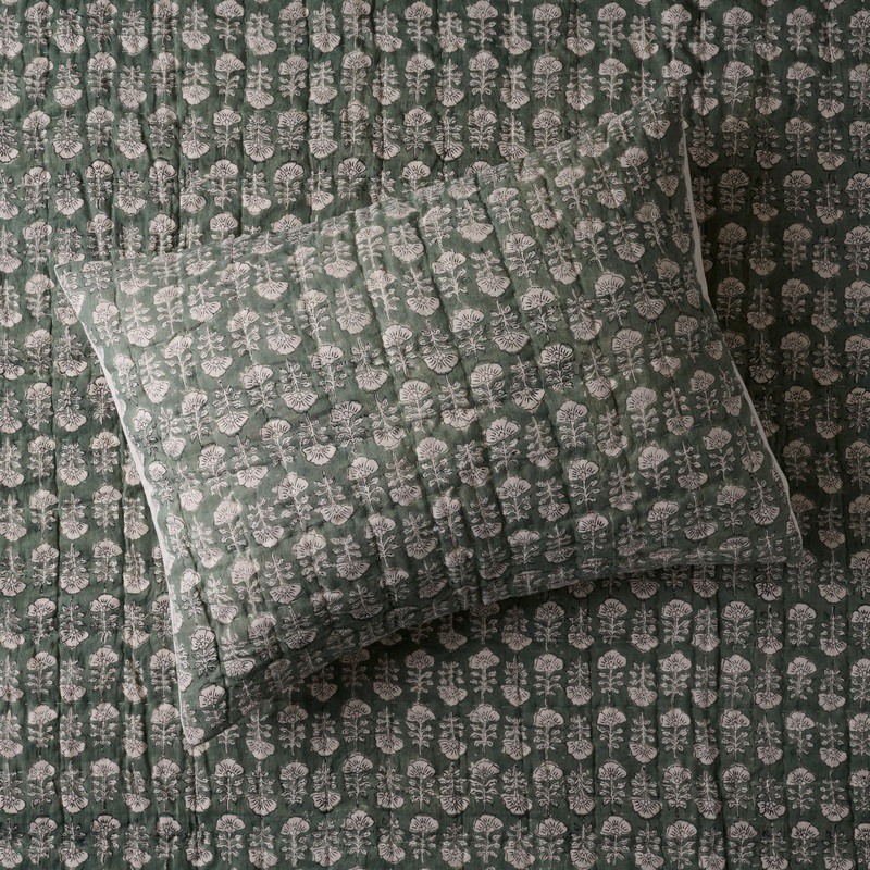 Flora Block Print Pillow Sham - Dusty Green