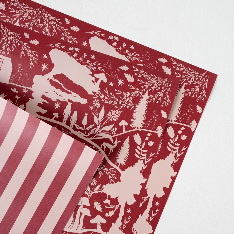 Magnolia Burgundy Woodland Wrapping Paper Sheets