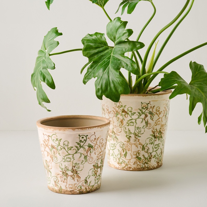 Green and White Distressed Planter