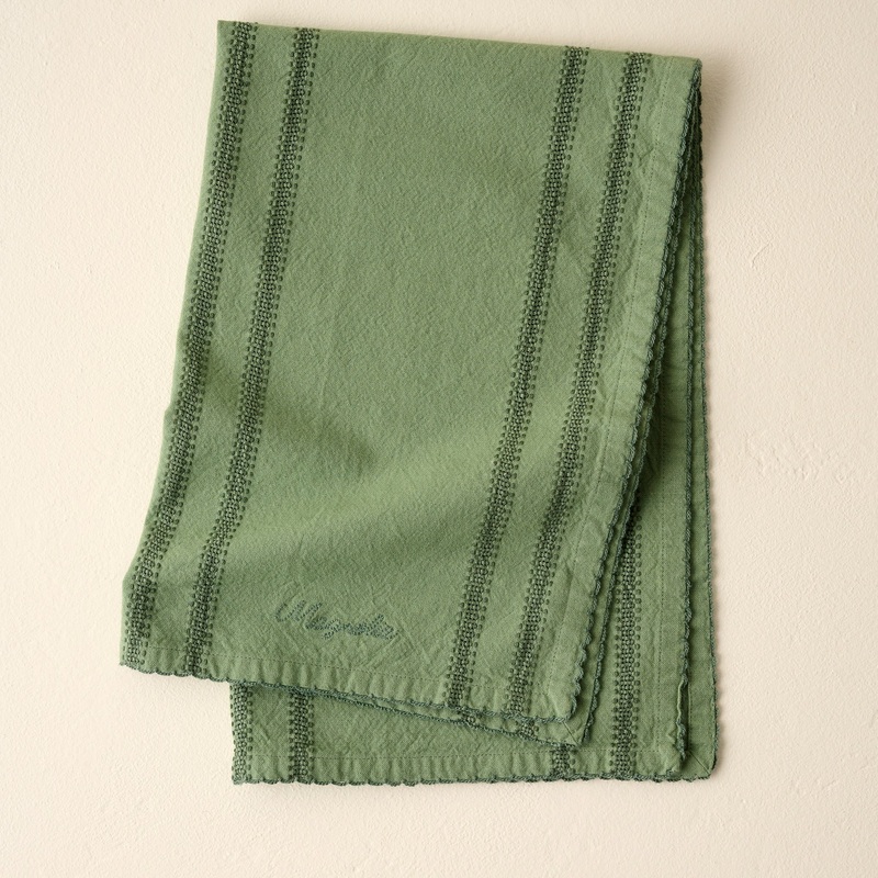 Magnolia Antique Green Striped Tea Towel