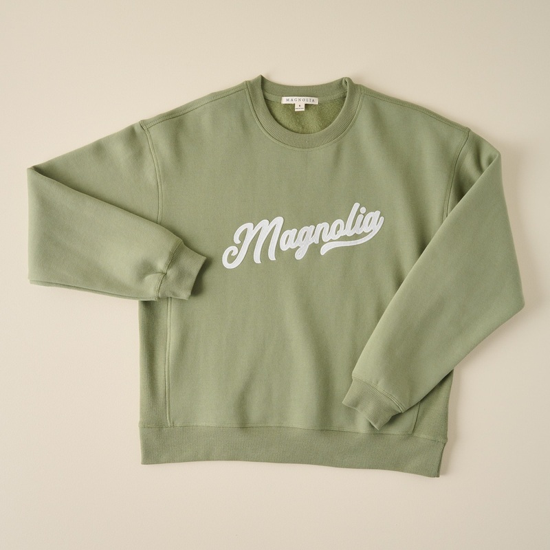 Magnolia Script Green Felt Applique Sweatshirt