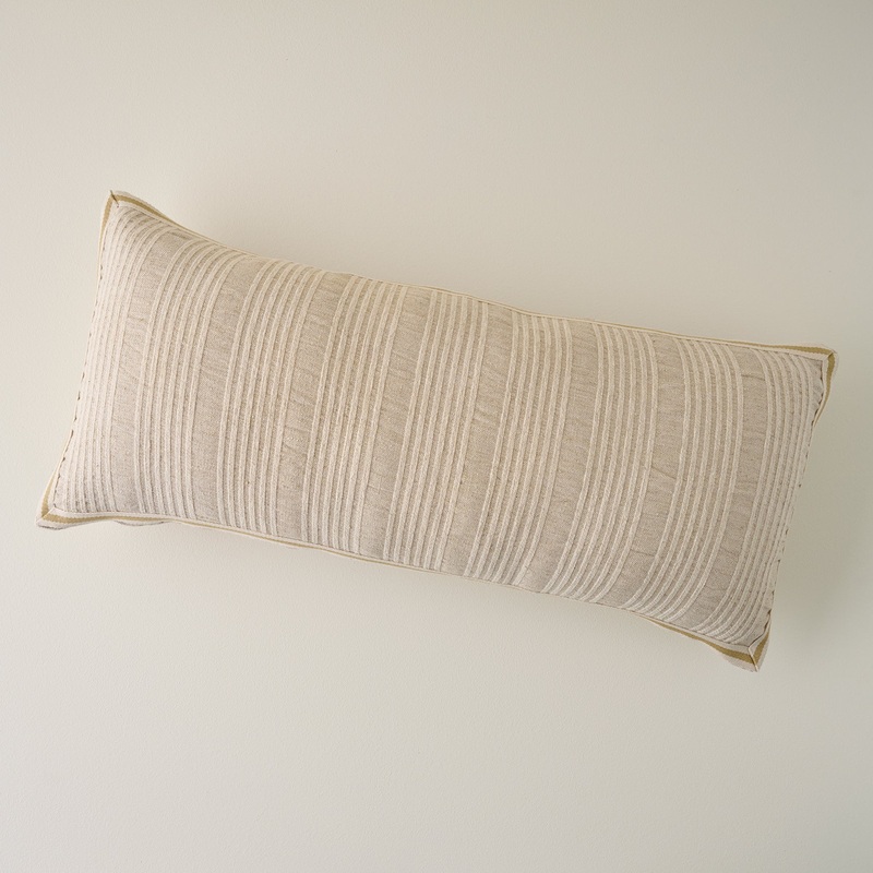Natural Plaid Gusset Large Lumbar Pillow