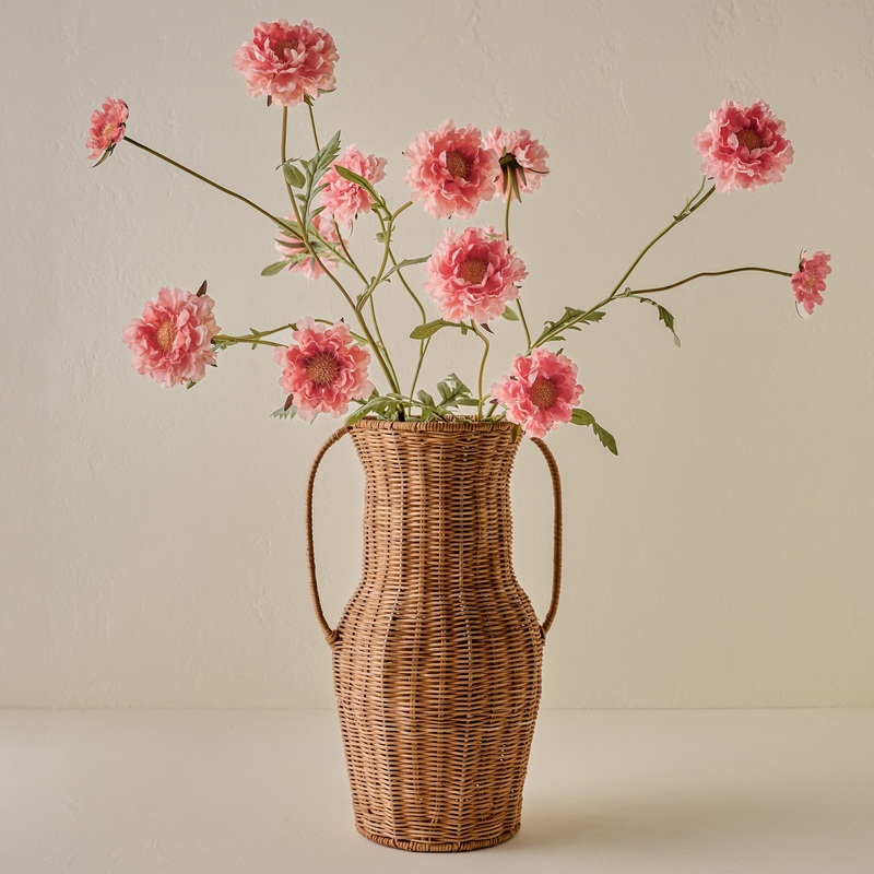 Tall Rattan Vase + Real Touch Scabiosa Bundle Pairing