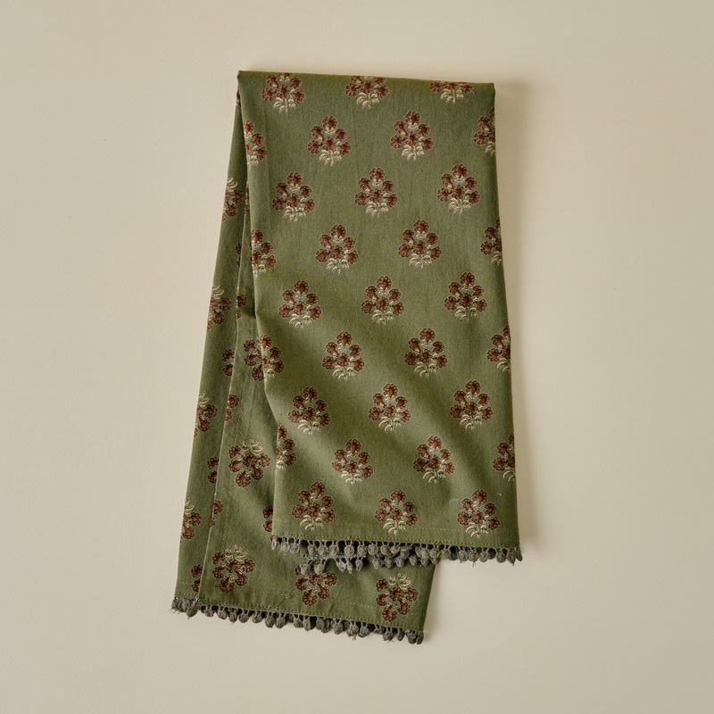 Magnolia Olive Green Block Printed Tea Towel