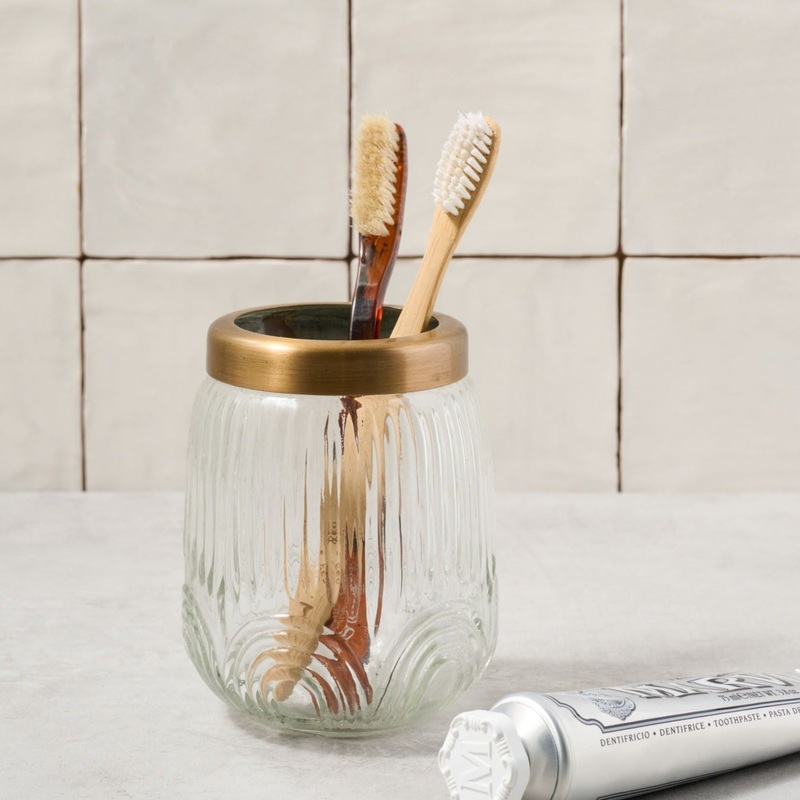 Etched Glass and Brass Container