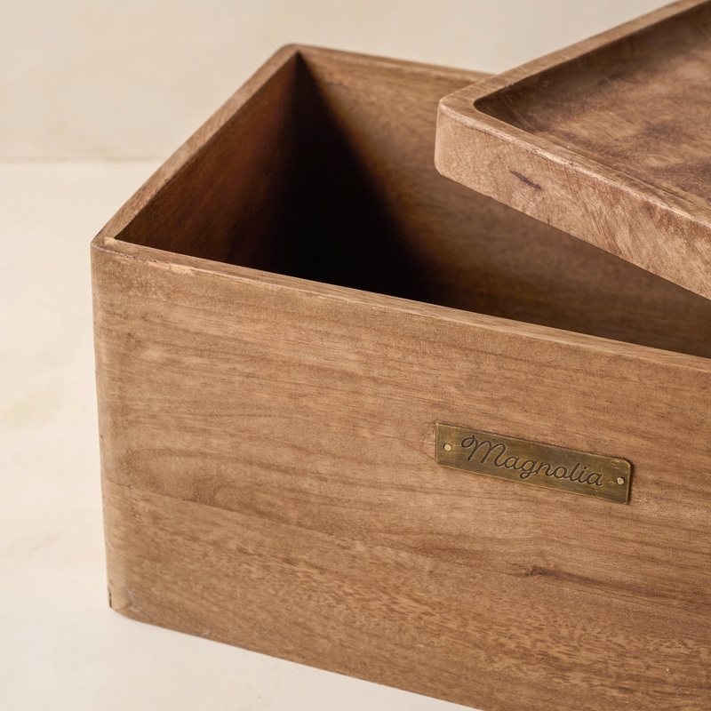 Magnolia Antiqued Wood Storage Box