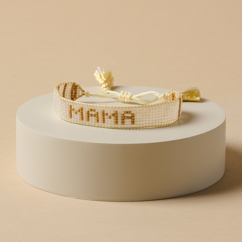 White & Gold Mama Beaded Bracelet