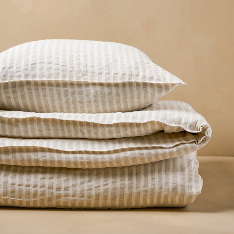 Antique White + Oatmeal Stripe Linen Cotton Duvet Cover