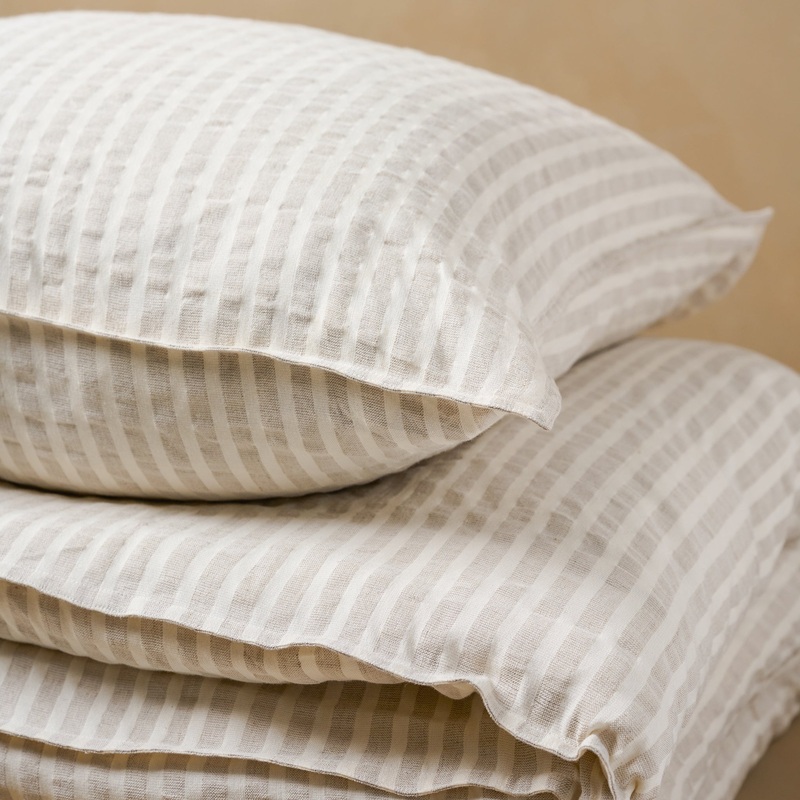 Antique White + Oatmeal Stripe Linen Cotton Pillow Sham