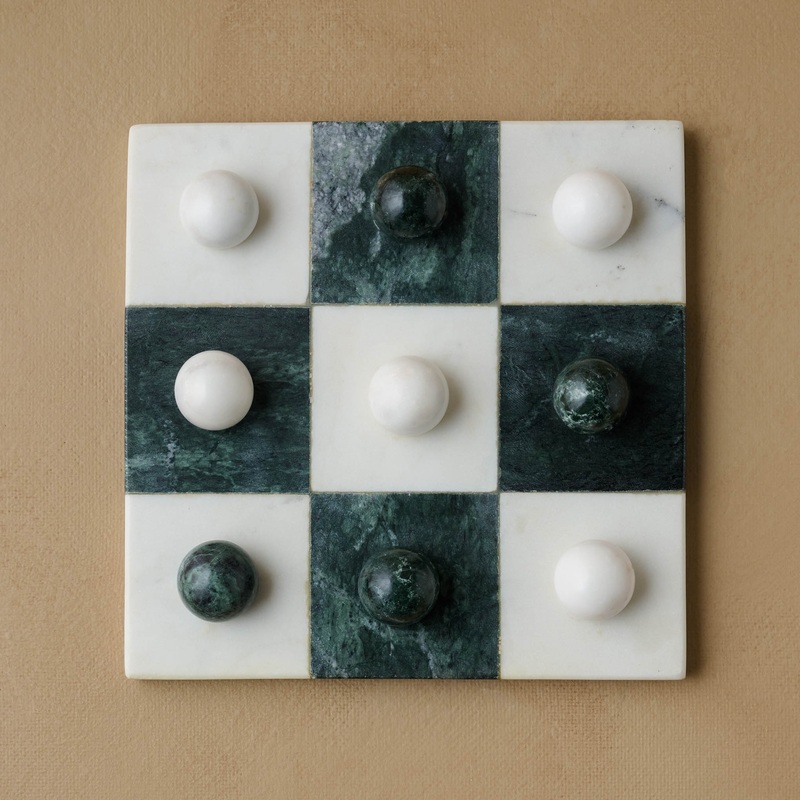 Green and White Marble Tic Tac Toe